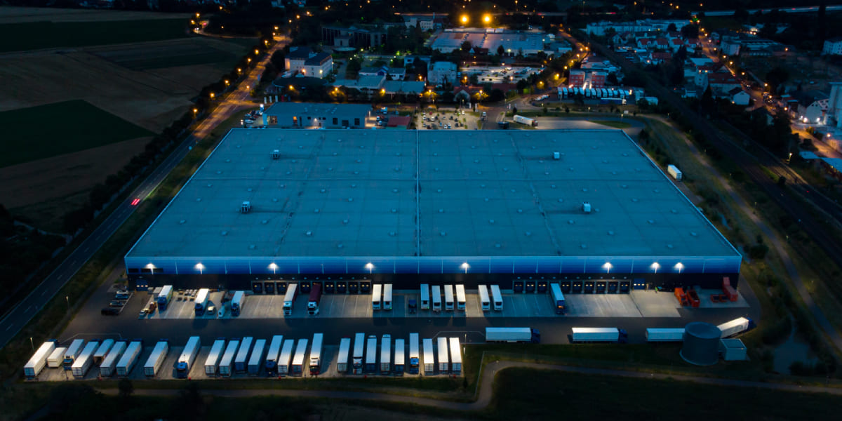 An aerial photography image of logistics centers for reference